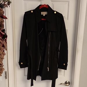Michael Kors Black Trench Coat with Gold Accents